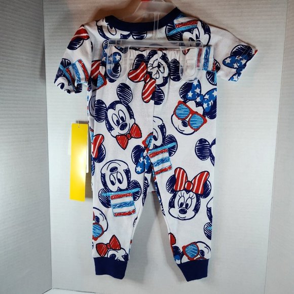 Disney Mickey & Minnie Mouse Toddler Pajamas set 2 pc 2T patriotic 12 mo baby - Picture 3 of 12